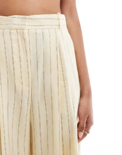 Mango Selection Stripe Linen Mix Straight Leg Trouser In Yellow For Women -Mango Sales 206571482 3