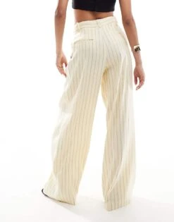 Mango Selection Stripe Linen Mix Straight Leg Trouser In Yellow For Women -Mango Sales 206571482 5