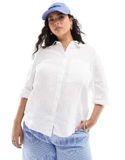 Mango Curve Linen Shirt In White For Women -Mango Sales 206572068 1 white 1