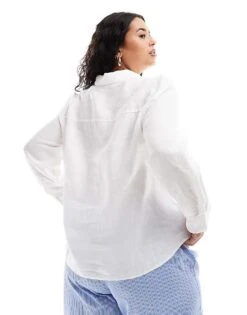Mango Curve Linen Shirt In White For Women -Mango Sales 206572068 4