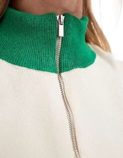 Mango Green Tipped Zip Up Polo In Green For Women -Mango Sales 206594740 4