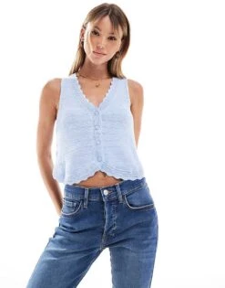 Mango Knitted Waistcoat In Light Blue For Women -Mango Sales 206594763 1 lightblue 1