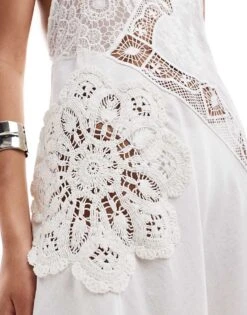 Mango Selection Hanky Hem Crochet Dress In Cream For Women -Mango Sales 206594880 3
