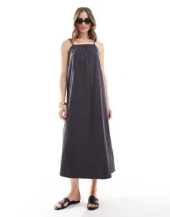 Mango Ruched Halter Neck Midi Dress In Grey For Women