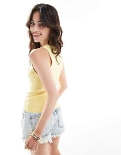 Mango High Neck Vest In Yellow For Women -Mango Sales 206658259 3