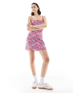 Mango Floral Printed Midi Dress In Red And Blue For Women -Mango Sales 206658270 2