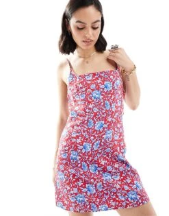 Mango Floral Printed Midi Dress In Red And Blue For Women -Mango Sales 206658270 3