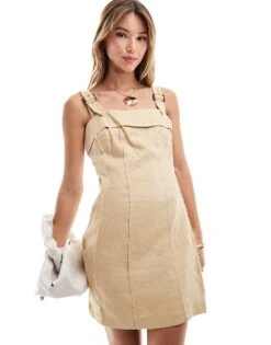 Mango Frayed Seam Dungaree Dress In Beige For Women Light Beige -Mango Sales 206658308 1 lightbeige 1