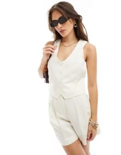 Mango Linen Mix Co-ord Waistcoat In White For Women -Mango Sales 206658351 1 white 1