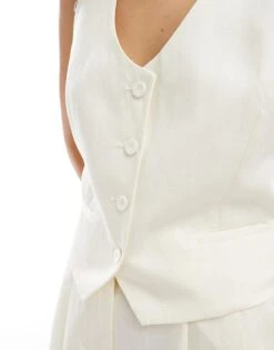 Mango Linen Mix Co-ord Waistcoat In White For Women -Mango Sales 206658351 2