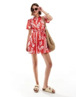 Mango Printed Shirt Mini Dress In Red For Women -Mango Sales 206658380 3