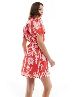 Mango Printed Shirt Mini Dress In Red For Women -Mango Sales 206658380 4