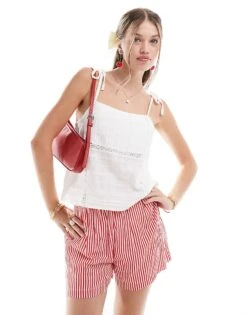 Mango Tie Shoulder Embroidered Cami In White For Women