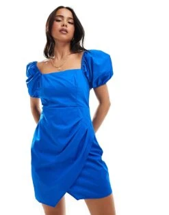 Mango Puff Sleeve Dress In Cobalt Blue For Women -Mango Sales 206658438 4