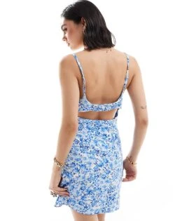 Mango Porcelain Floral Printed Mini Dress In White And Blue For Women -Mango Sales 206658466 3