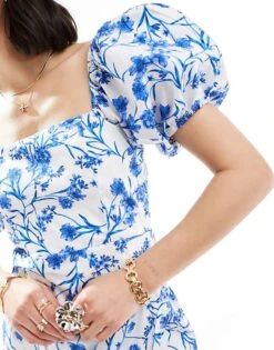 Mango Puff Sleeve Floral Printed Dress In White For Women -Mango Sales 206658506 3