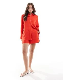 Mango Oversized Shirt And Relaxed Shorts Co-ord Set In Red -Mango Sales 206658513 1 red 1
