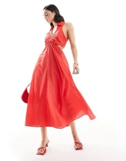 Mango Split Side Midi Dress In Red For Women -Mango Sales 206658520 1 red 1
