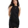 Mango Embroidered Crochet Mini Dress In Black For Women