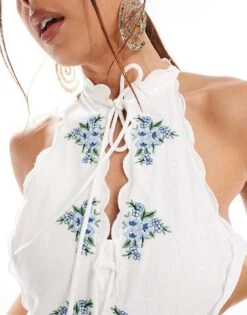 Mango Embroidered Lace Up Mini Dress In White For Women -Mango Sales 206658588 3