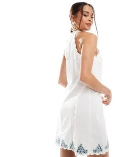 Mango Embroidered Lace Up Mini Dress In White For Women -Mango Sales 206658588 4