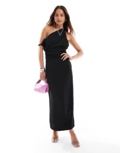 Mango One Shoulder Midi Dress In Black For Women -Mango Sales 206658606 1 black 1