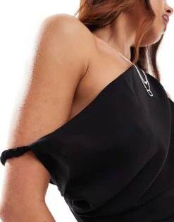 Mango One Shoulder Midi Dress In Black For Women -Mango Sales 206658606 3