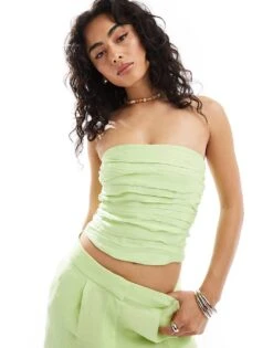 Mango Linen Mix Waistcoat And Trousers Co-ord Set In Lime Green -Mango Sales 206658607 1 lime