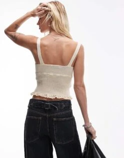 Mango Bow Front Knitted Cami In Beige For Women -Mango Sales 206658628 3