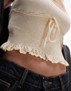 Mango Bow Front Knitted Cami In Beige For Women -Mango Sales 206658628 4