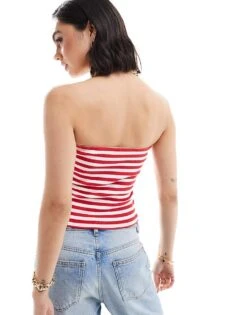 Mango Bandeau Jersey Stripe Top In Red For Women -Mango Sales 206658669 3