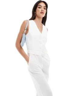 Mango Tailored Waistcoat Top Jumpsuit In White For Women -Mango Sales 206658670 1 white 1