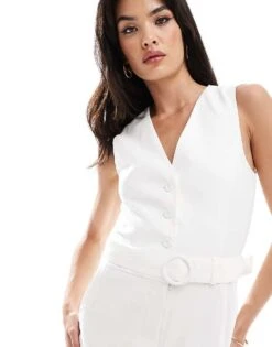 Mango Tailored Waistcoat Top Jumpsuit In White For Women -Mango Sales 206658670 3