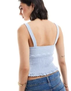 Mango Bow Front Knitted Cami In Light Blue For Women -Mango Sales 206658692 4