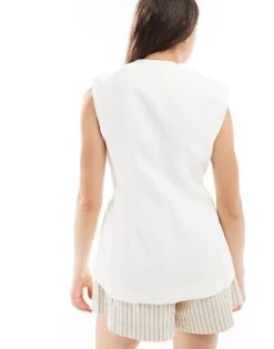 Mango Tailored Shoulder Pad Waistcoat In White For Women -Mango Sales 206658748 3
