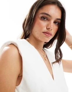 Mango Tailored Shoulder Pad Waistcoat In White For Women -Mango Sales 206658748 4