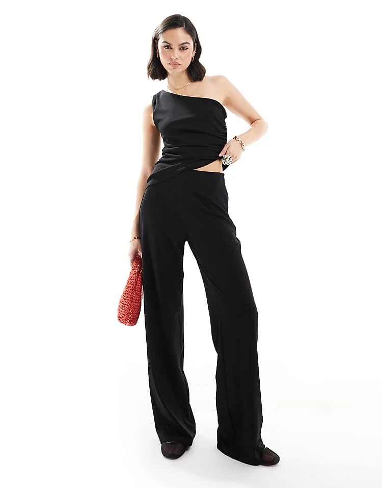 Mango One Shoulder Top And Straight Leg Trousers Set In Black 3 Mango One Shoulder Top And Straight Leg Trousers Set In Black - Image 3