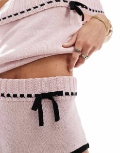 Mango Knitted Bow Detail Co-ord Shorts In Light Pink For Women -Mango Sales 206658817 3