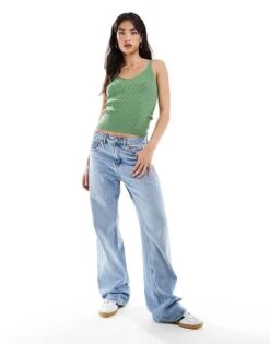 Mango Ribbed Strap Vest In Light Green For Women -Mango Sales 206658849 4