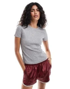 Mango Washed Rib Baby T-shirt In Grey For Women