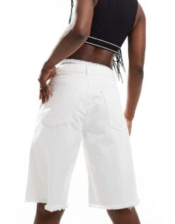 Mango Longline Denim Raw Hem Shorts In White For Women -Mango Sales 206659070 3