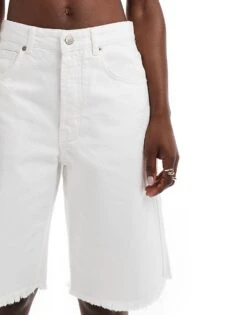 Mango Longline Denim Raw Hem Shorts In White For Women -Mango Sales 206659070 4