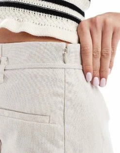 Mango Linen Mix Tie Waist Shorts In Beige For Women -Mango Sales 206659216 5