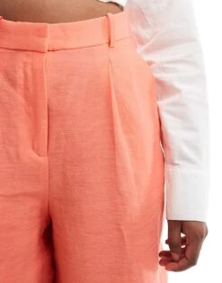 Mango Linen Mix Wide Leg Trousers In Orange For Women -Mango Sales 206660923 5
