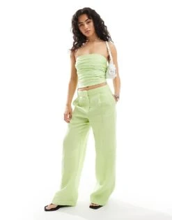Mango Linen Mix Waistcoat And Trousers Co-ord Set In Lime Green -Mango Sales 206660971 1 lime 1