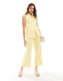 Mango Linen Mix Co-ord Tailored Trousers In Yellow For Women -Mango Sales 206660982 1 yellow 1