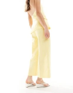 Mango Linen Mix Co-ord Tailored Trousers In Yellow For Women -Mango Sales 206660982 4