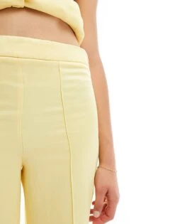 Mango Linen Mix Co-ord Tailored Trousers In Yellow For Women -Mango Sales 206660982 5