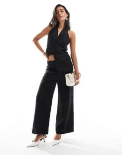 Mango Linen Tailored Co-ord Trousers In Black For Women