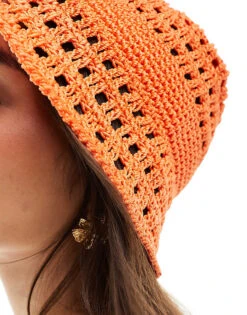 Mango Crochet Bucket Hat In Orange For Women -Mango Sales 206688407 3
